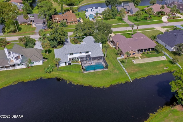 aerial view with a water view