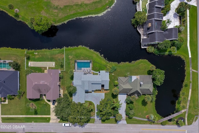 aerial view with a water view