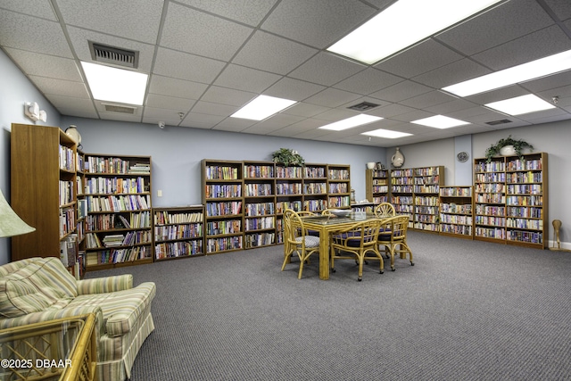 office space featuring carpet flooring and a drop ceiling