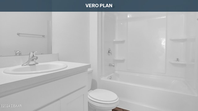 full bathroom with vanity, shower / bathtub combination, and toilet