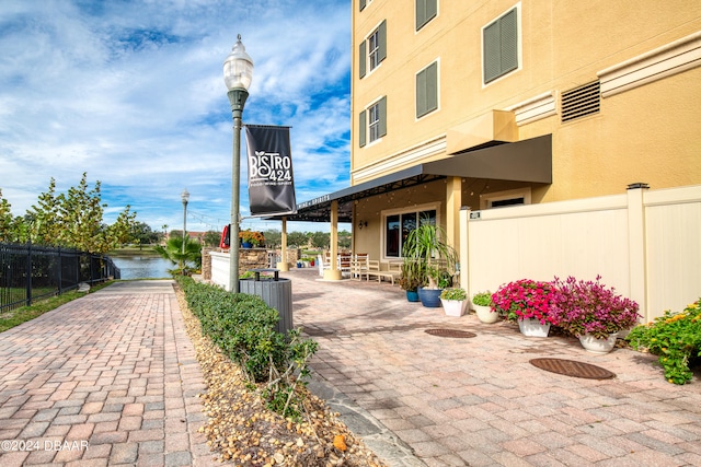 view of property's community with a water view