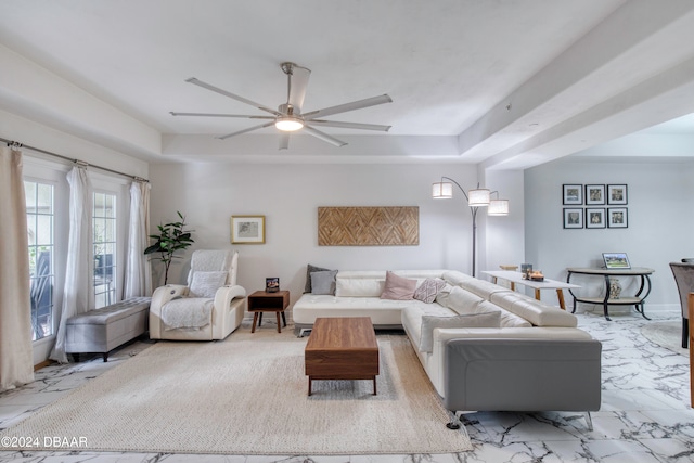 living room with ceiling fan