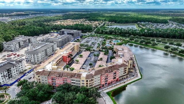 aerial view with a water view