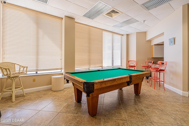 playroom featuring a paneled ceiling and billiards