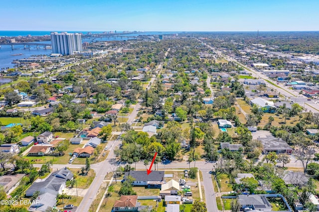 aerial view featuring a water view