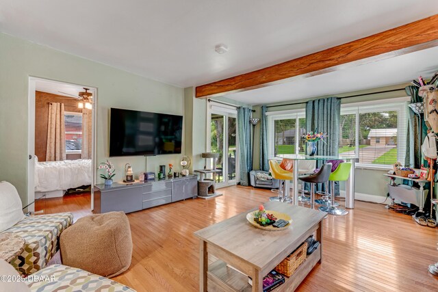 532 Lafayette St, Port Orange, FL 32127 - living area with beamed ceiling, wood finished floors, and baseboards