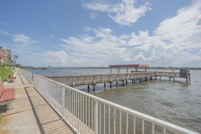 view of dock with a water view