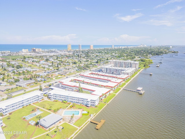 aerial view featuring a water view