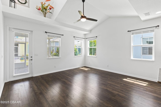 562 Landshark Blvd, Daytona Beach, FL 32124 - empty room featuring lofted ceiling, ceiling fan, and dark wood finished floors