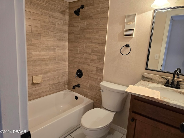 full bathroom featuring vanity, toilet, and tiled shower / bath combo