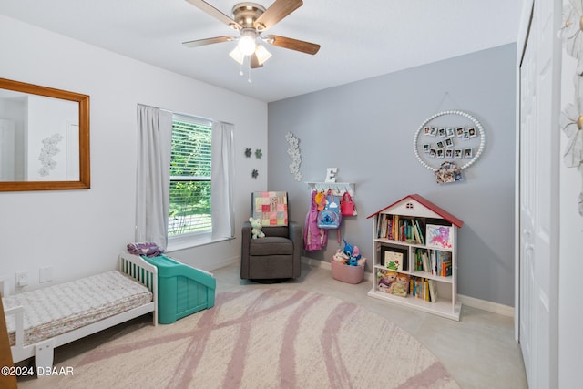 interior space featuring ceiling fan