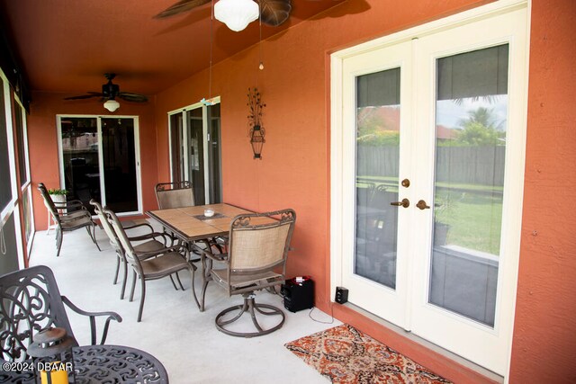 view of patio / terrace with ceiling fan and french doors