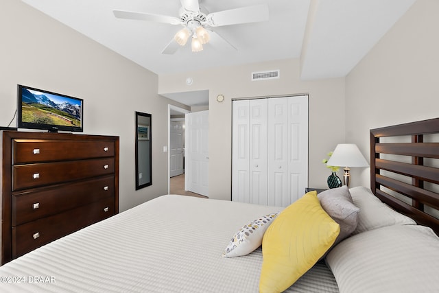 bedroom with a closet and ceiling fan