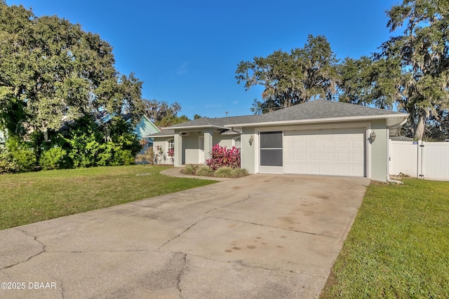 view of front of house with a front yard and a garage