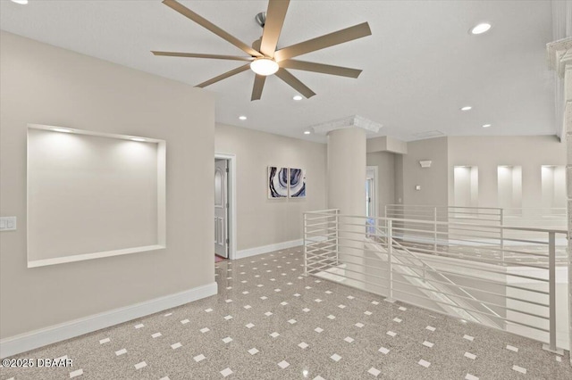 carpeted spare room with recessed lighting and baseboards