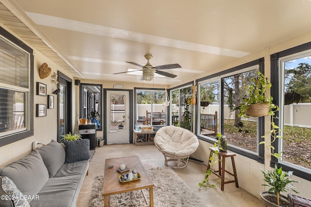 10 Pine Brook Dr, Palm Coast, FL 32164 - sunroom with ceiling fan and a healthy amount of sunlight