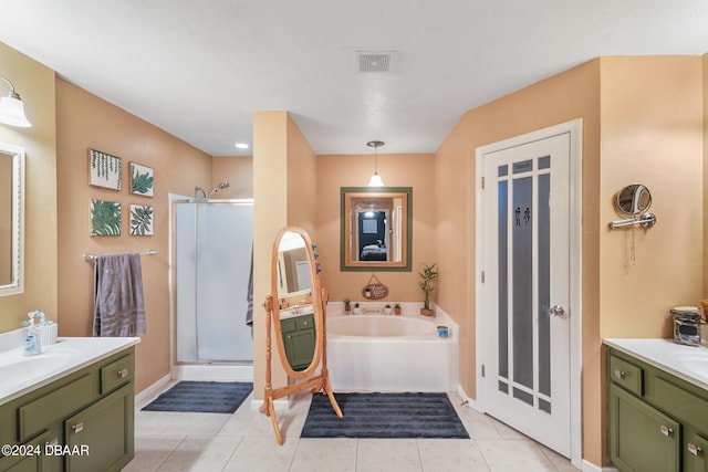 10 Pine Brook Dr, Palm Coast, FL 32164 - bathroom featuring vanity, independent shower and bath, and tile patterned floors