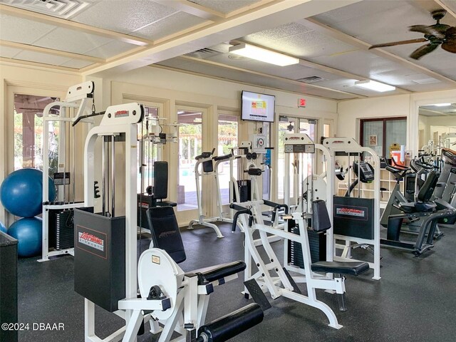 gym featuring ceiling fan