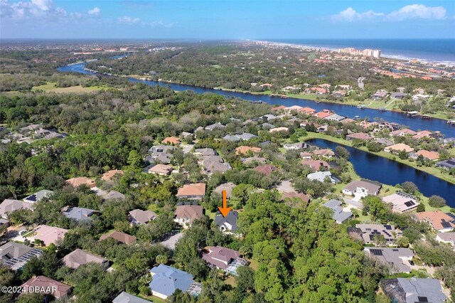 bird's eye view featuring a water view