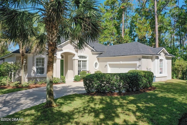 view of front of house with a garage and a front yard