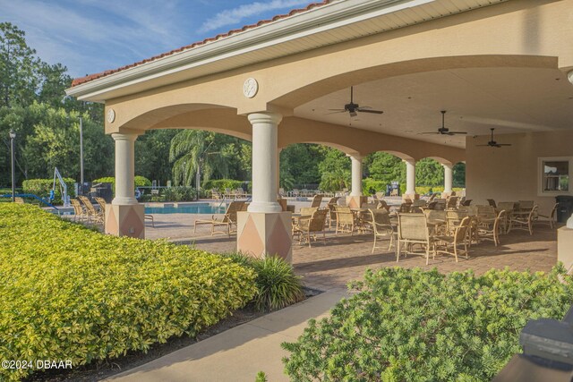 view of home's community with a swimming pool and a patio area