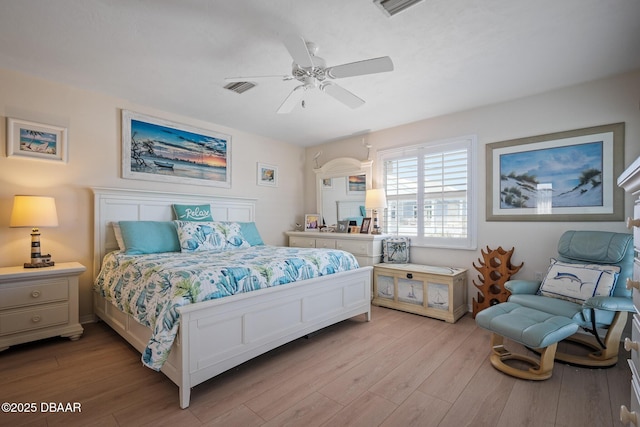 bedroom featuring ceiling fan and light hardwood / wood-style floors