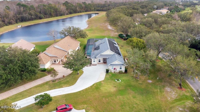 bird's eye view featuring a water view