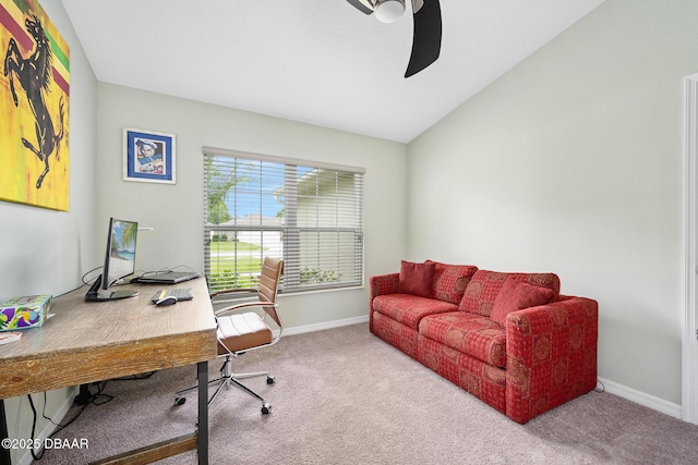 118 Bird Of Paradise Dr, Palm Coast, FL 32137 - carpeted office featuring a ceiling fan and vaulted ceiling