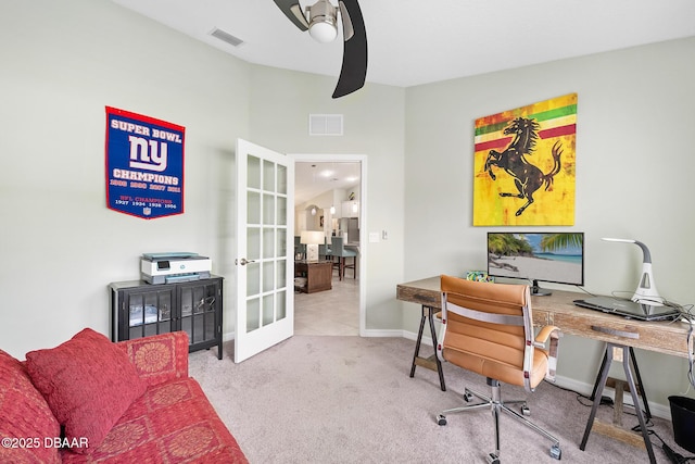 118 Bird Of Paradise Dr, Palm Coast, FL 32137 - carpeted office featuring french doors and a ceiling fan