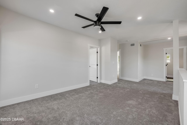 182 Howes St, Oak Hill, FL 32759 - unfurnished room featuring visible vents, carpet, baseboards, recessed lighting, and a ceiling fan
