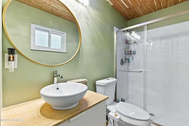 292 Fir St, Ormond Beach, FL 32174 - full bath featuring a shower stall, vanity, toilet, and wood ceiling