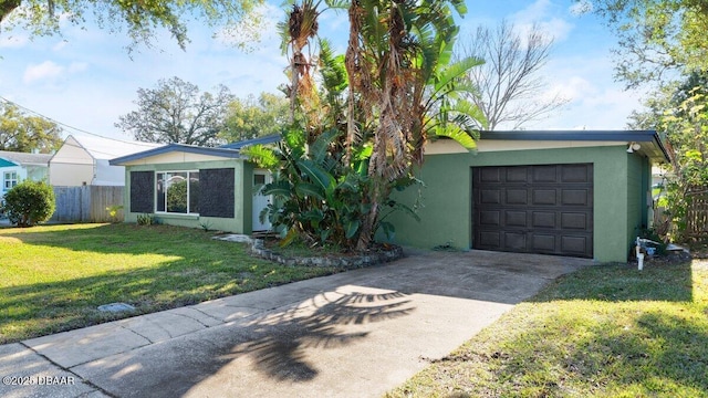 ranch-style house with a front lawn and a garage