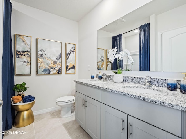 2724 Golden Trout Ln, Edgewater, FL 32141 - full bath featuring toilet, tile patterned floors, double vanity, and baseboards