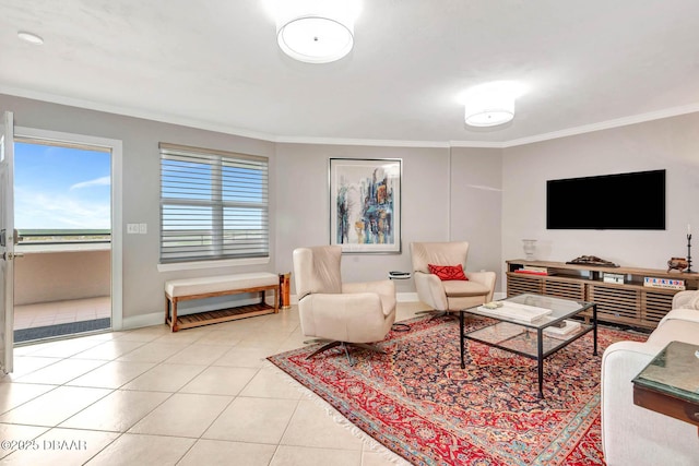 3315 S Atlantic Ave Unit 1606, Daytona Beach Shores, FL 32118 - tiled living room featuring crown molding