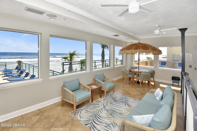 3315 S Atlantic Ave Unit 1606, Daytona Beach Shores, FL 32118 - sunroom / solarium featuring a water view