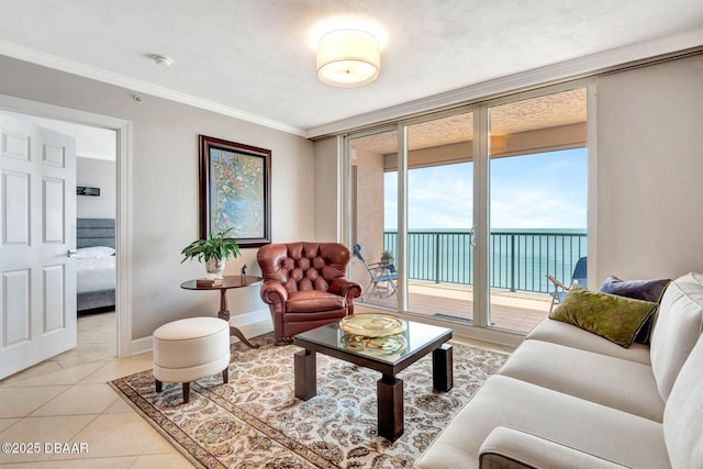 3315 S Atlantic Ave Unit 1606, Daytona Beach Shores, FL 32118 - living room with ornamental molding and light tile patterned floors