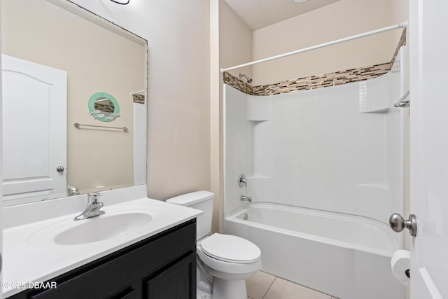 full bathroom featuring tile patterned flooring, shower / bath combination, vanity, and toilet