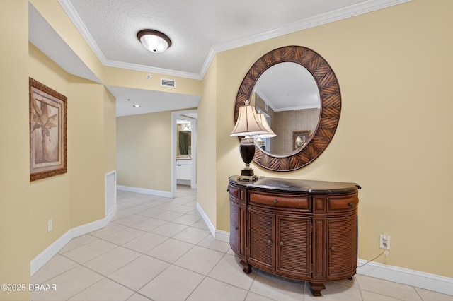 4650 Links Village Dr Unit C402, Ponce Inlet, FL 32127 - hallway with light tile patterned floors, crown molding, and a textured ceiling