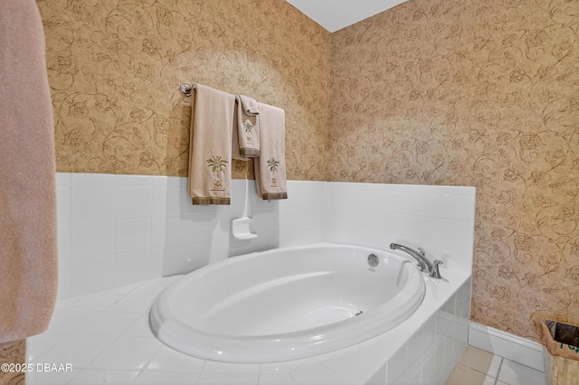 4650 Links Village Dr Unit C402, Ponce Inlet, FL 32127 - full bathroom with a garden tub, tile patterned flooring, and wallpapered walls