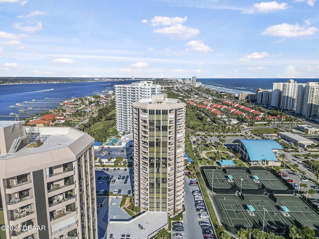 aerial view featuring a water view