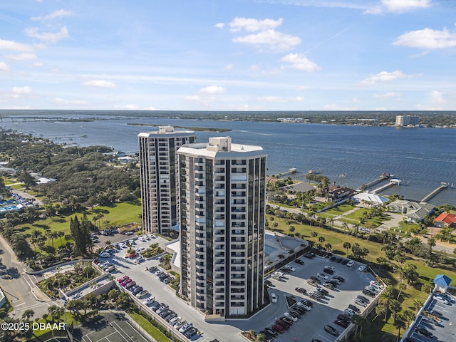 drone / aerial view featuring a water view