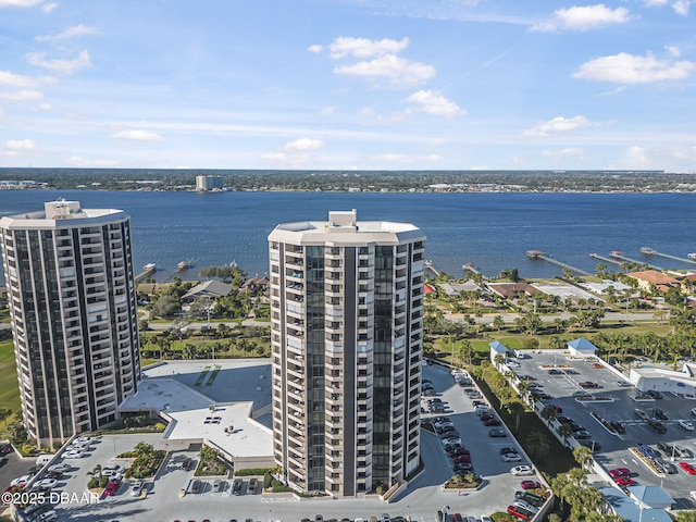 bird's eye view featuring a water view