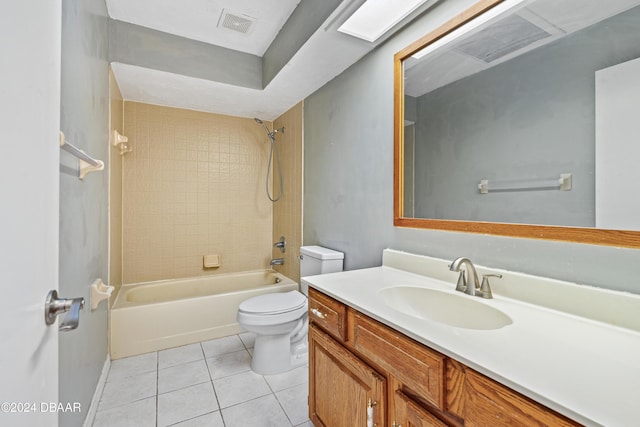 full bathroom featuring tile patterned floors, tiled shower / bath combo, toilet, and vanity