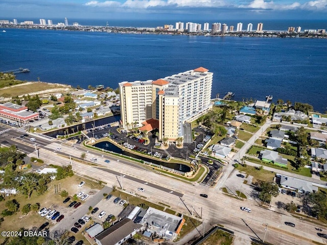 aerial view featuring a water view