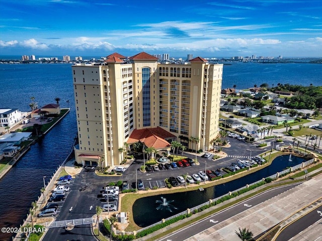 aerial view with a water view