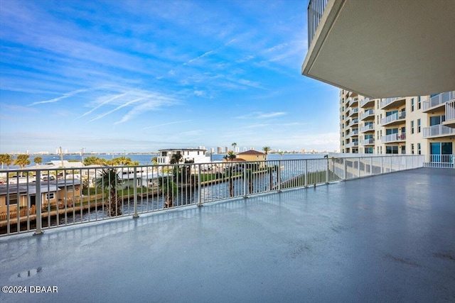 view of patio / terrace with a water view