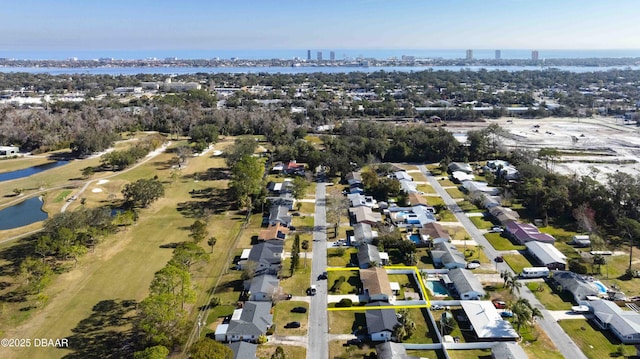 bird's eye view featuring a water view