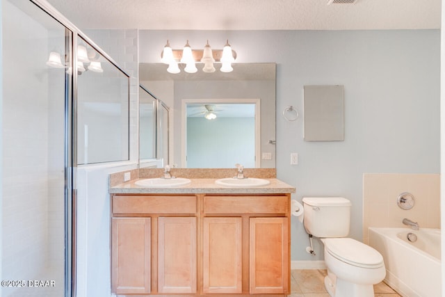 209 Tarracina Way, Daytona Beach, FL 32117 - bathroom with ceiling fan, a shower stall, a sink, and a bath