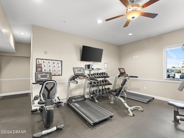3721 S Atlantic Ave Unit 207, Daytona Beach Shores, FL 32118 - workout area featuring recessed lighting and a ceiling fan