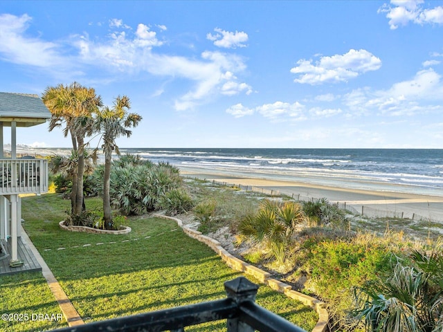 view of water feature with a beach view